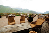 A view from the hotel’s terrace reveals the beautiful surrounding nature of Kazbegi